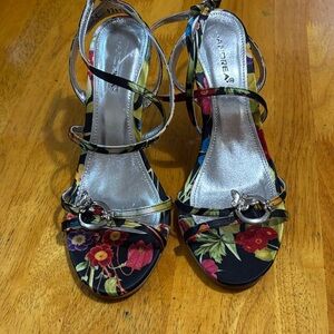 ANDREA Floral Strappy Heels - Black and Multicolor